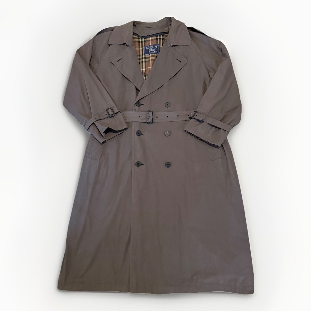 VTG Burberry Trench Coat Men's 42R Removable Wool Liner, Dark Grey